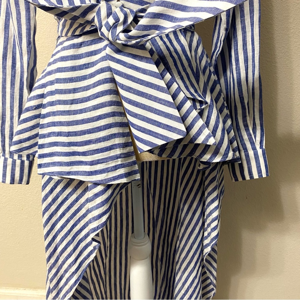 Johanna Ortiz Rio Grande Linen Striped High-Low Blouse 4 - Picture 7 of 11